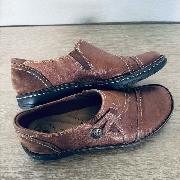 Earth Origins Elsie Brown Leather Stitched Sole Slip-On Shoes 9 - Picture 5 of 10